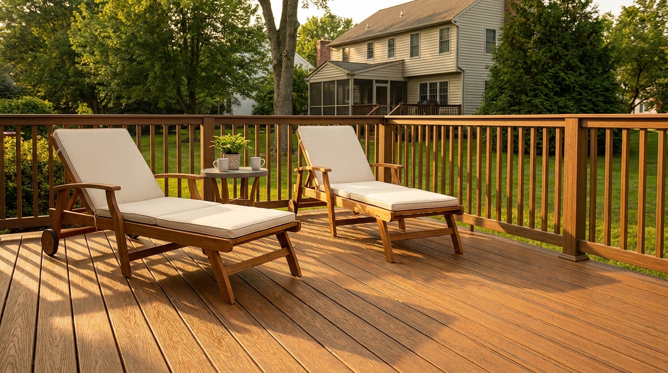 Composite deck boards with realistic woodgrain color, South Jersey