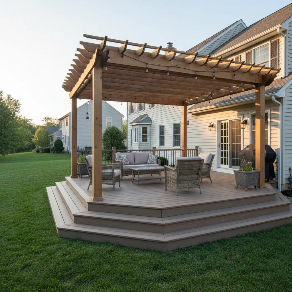 Composite deck with pergola in Cumberland County NJ