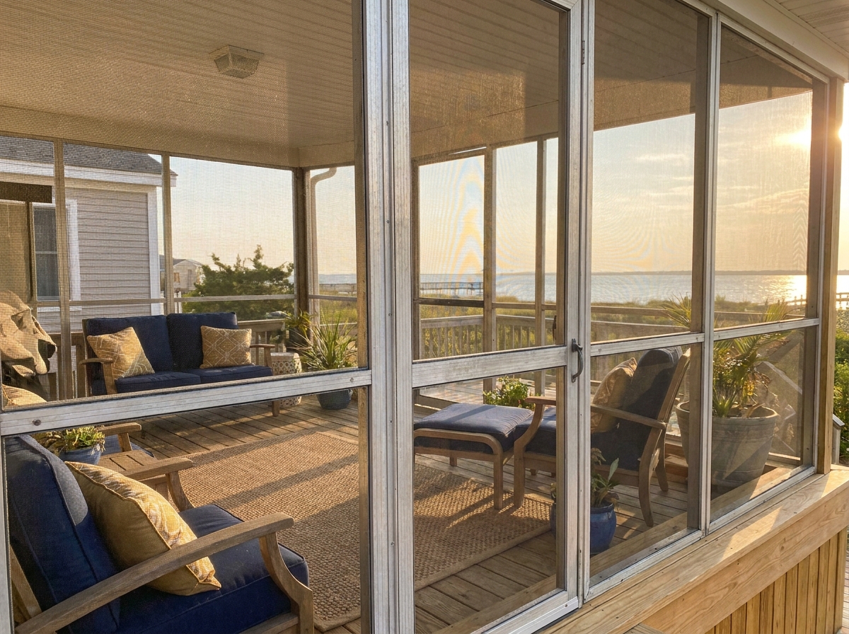 Screened porch with salt-air-rated frame near the South Jersey shore